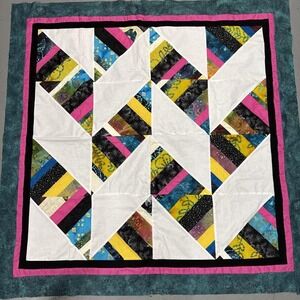 Quilt Topper Unfinished Grandma Made Vibrant Grid 44X44" Lap Blanket